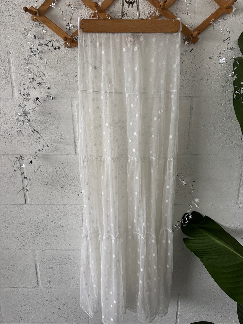 Boho White Polka Dot Sheer maxi skirt